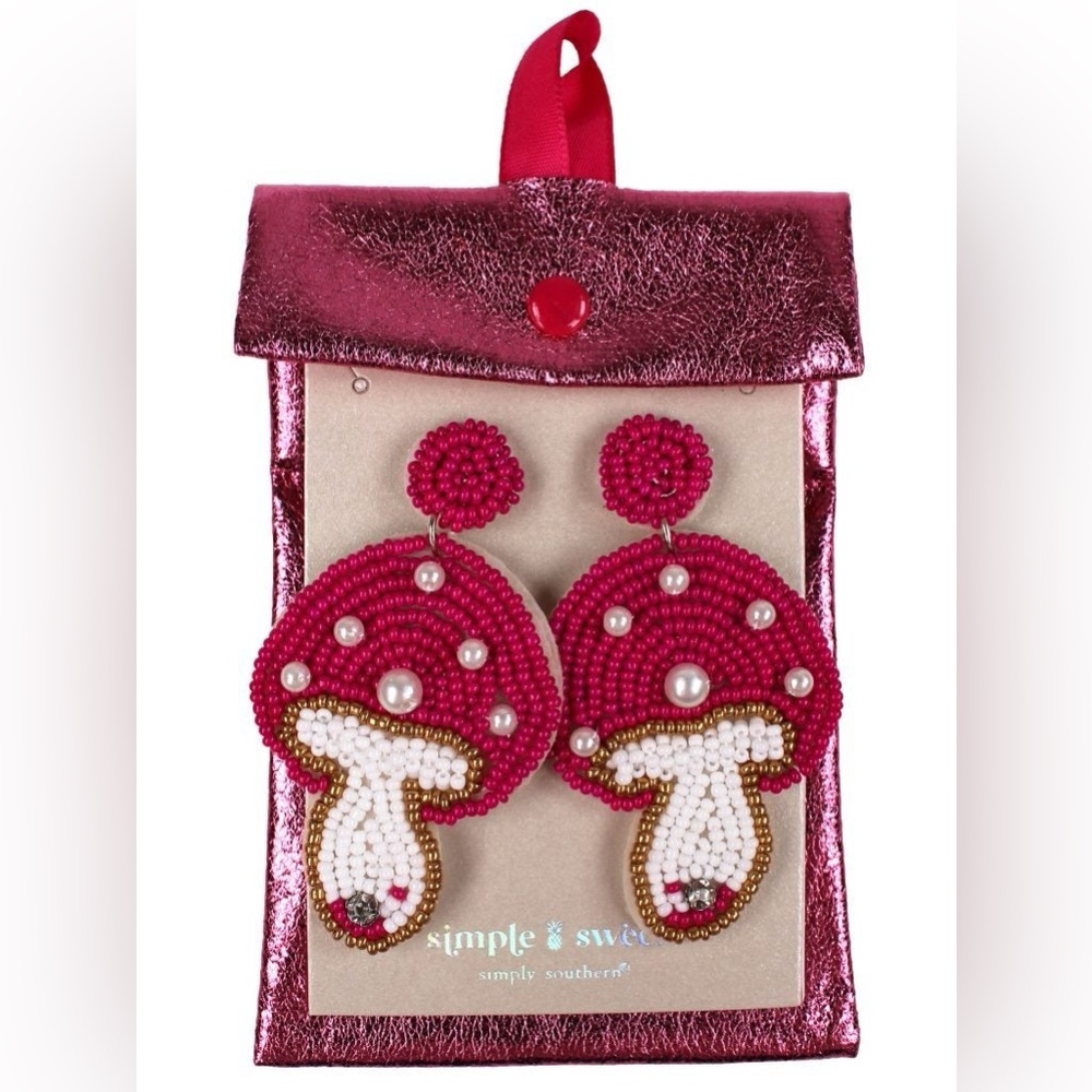 Simply Southern Beaded Earrings- Mushroom